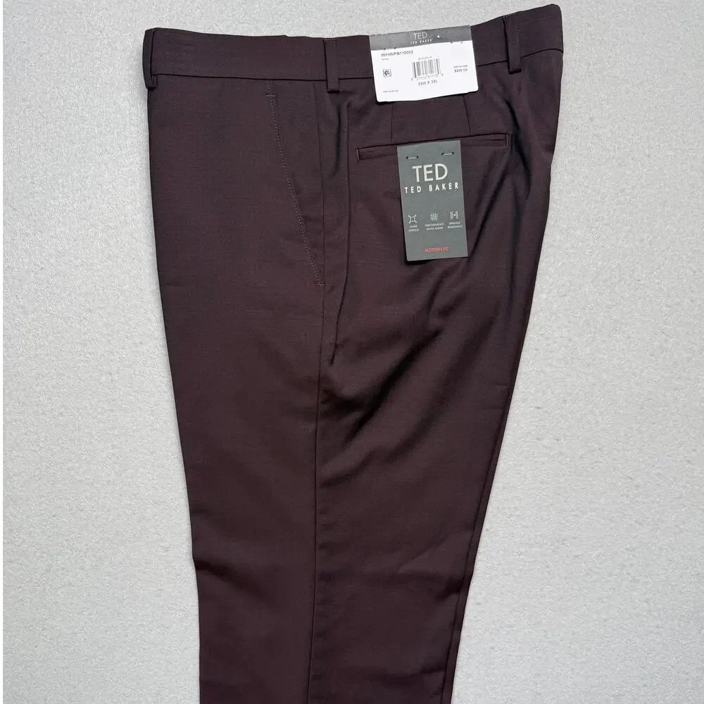 Ted Baker Men's Modern-Fit Stretch Wool-Blend suit pants Red 33x32 $200